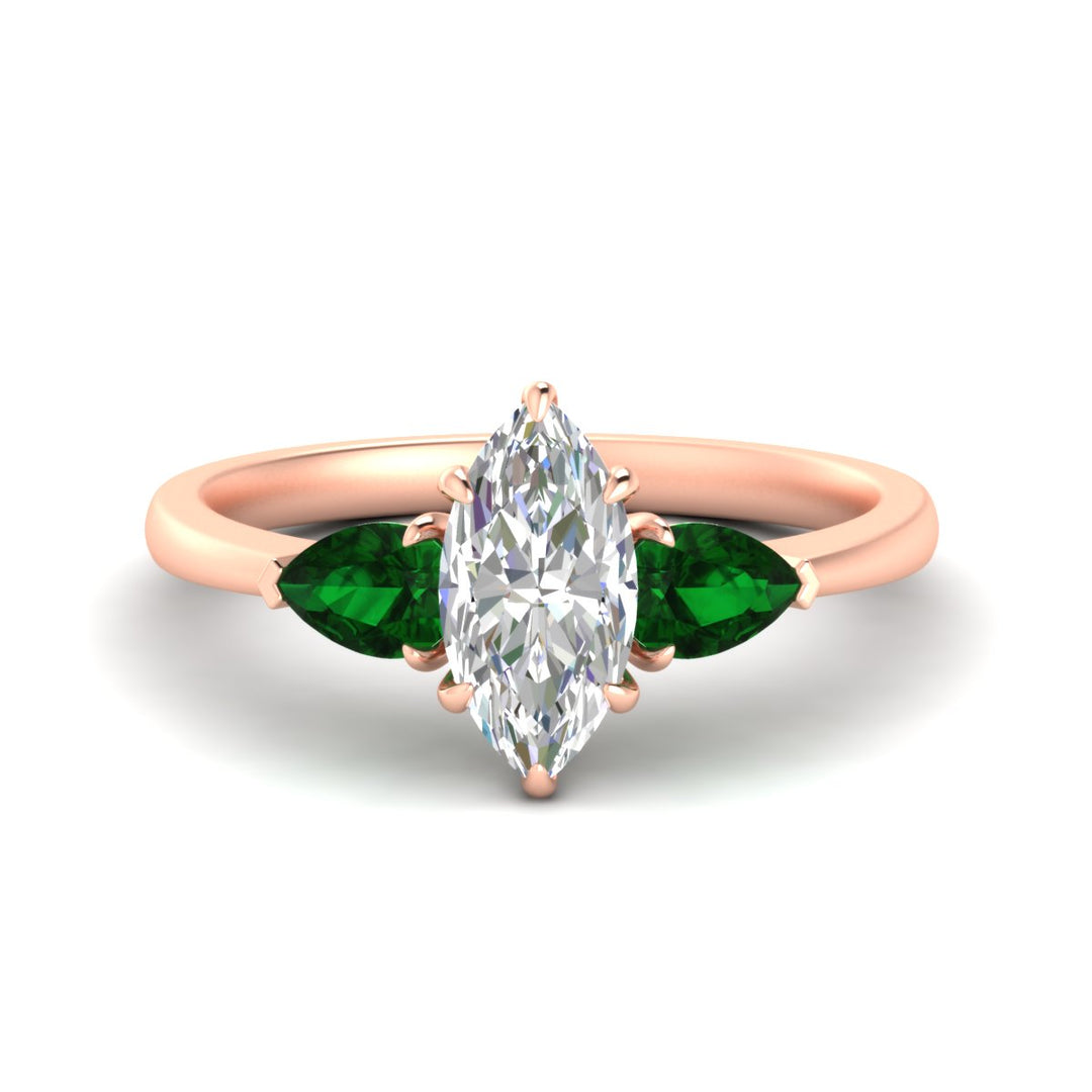 Marquise Cut Pear 3 Stone Cathedral Ring
