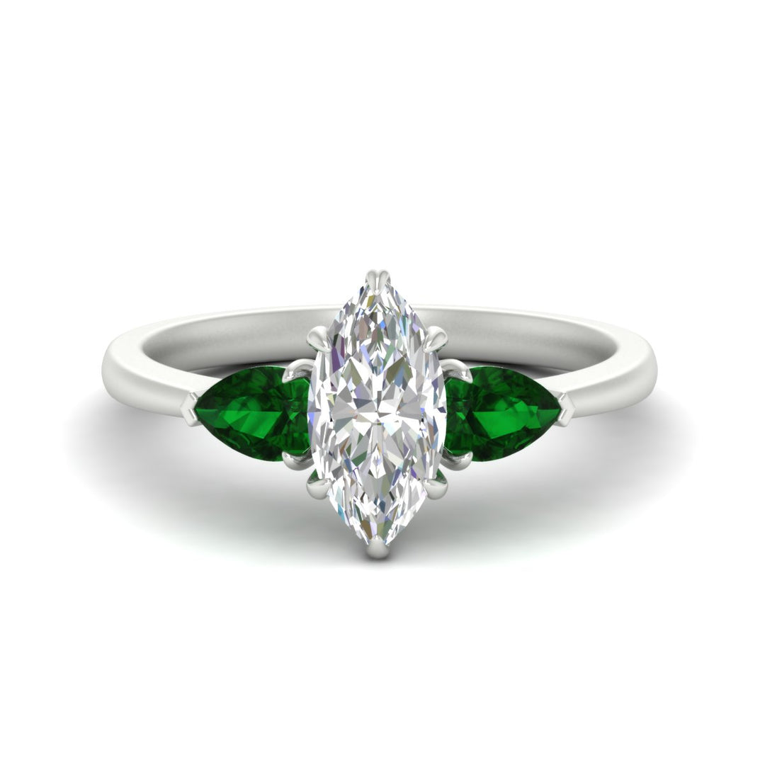 Marquise Cut Pear 3 Stone Cathedral Ring