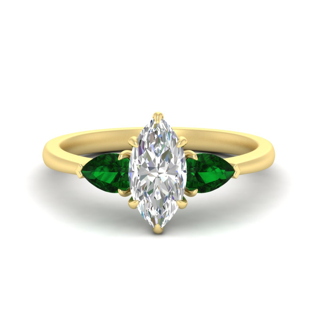 Marquise Cut Pear 3 Stone Cathedral Ring