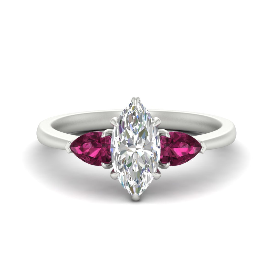 Marquise Cut Pear 3 Stone Cathedral Ring