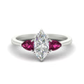 Thumbnail 57 - 3 Stone Marquise Cut Lab Diamond Cathedral Ring With Pear Accents