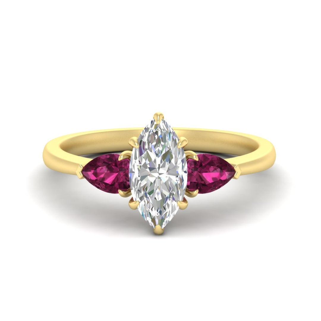 Marquise Cut Pear 3 Stone Cathedral Ring