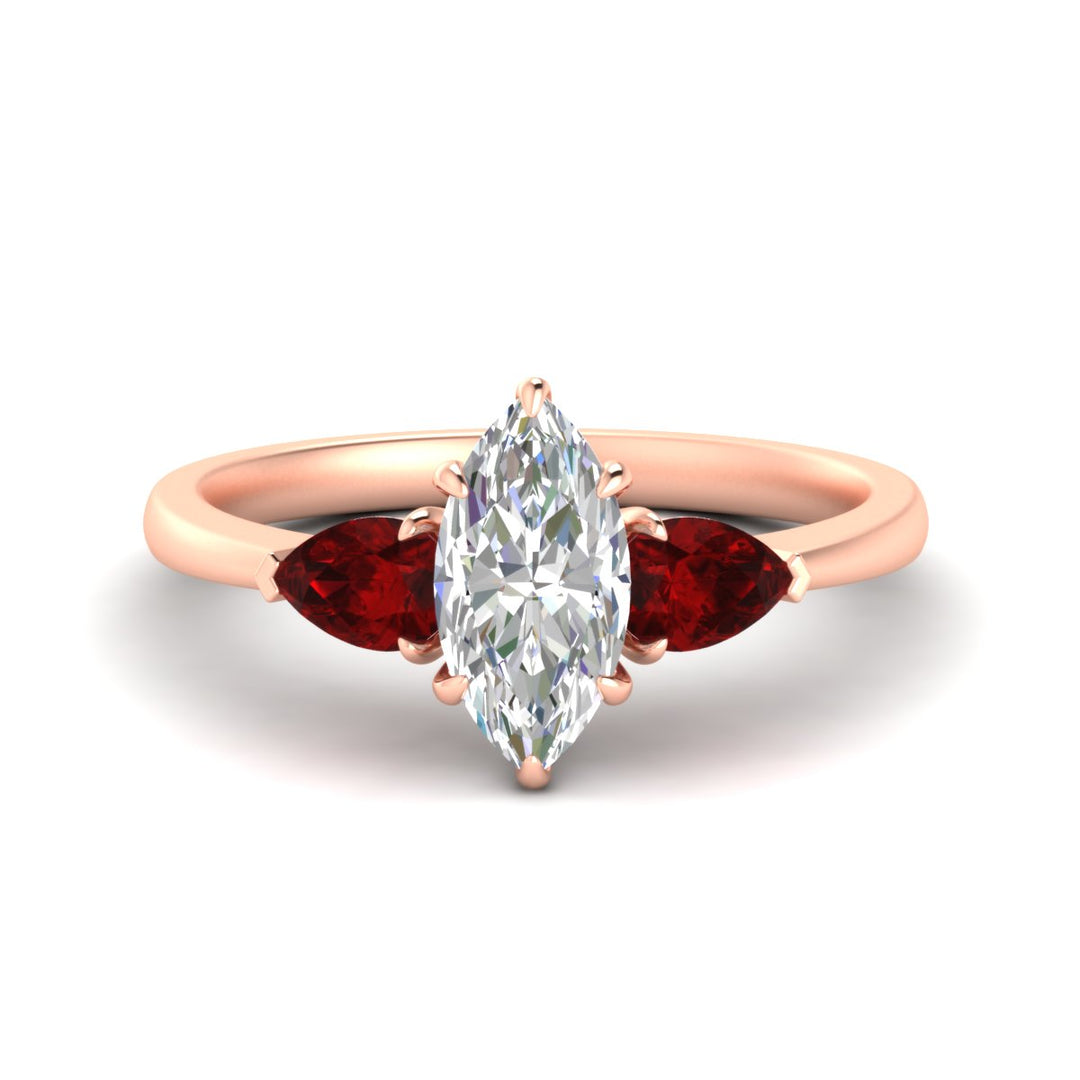 Marquise Cut Pear 3 Stone Cathedral Ring