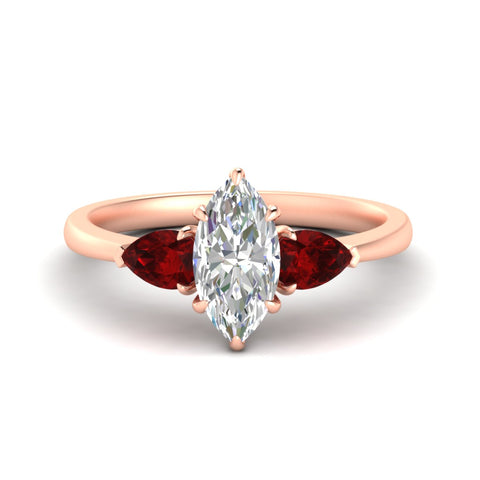 3 Stone Marquise Cut Lab Diamond Cathedral Ring With Pear Accents