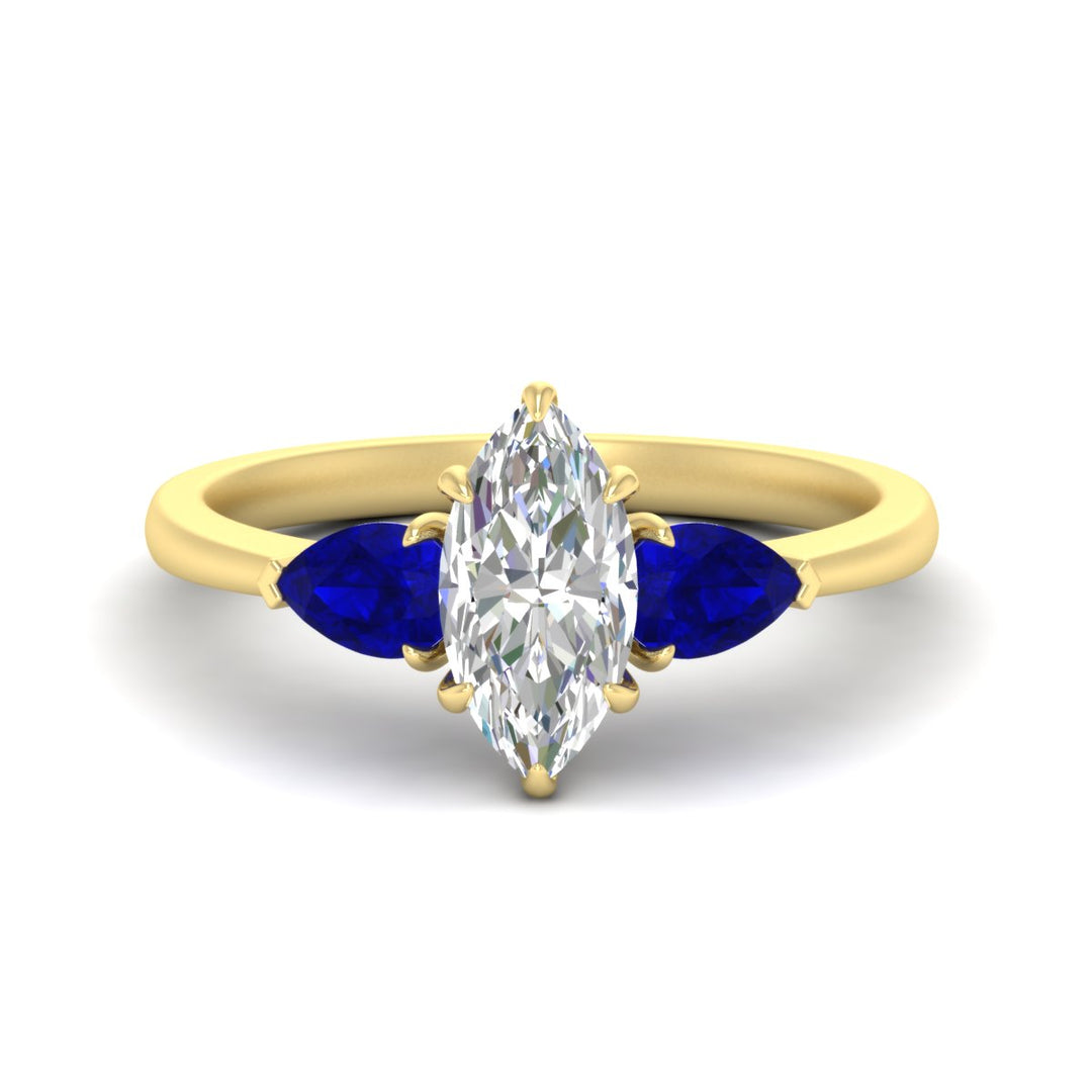 Marquise Cut Pear 3 Stone Cathedral Ring