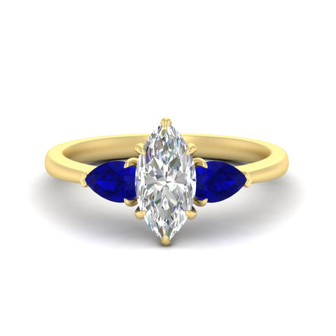 3 Stone Marquise Cut Lab Diamond Cathedral Ring With Pear Accents