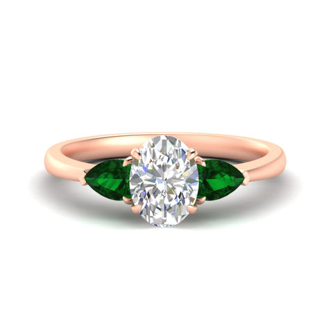 3 Stone Oval Shaped Lab Diamond Cathedral Ring With Pear Accents