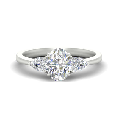 3 Stone Oval Shaped Cathedral Ring With Pear Accents