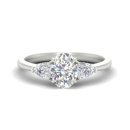 3 Stone Oval Shaped Cathedral Ring With Pear Accents
