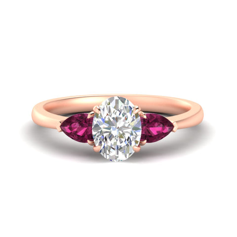 3 Stone Oval Shaped Lab Diamond Cathedral Ring With Pear Accents