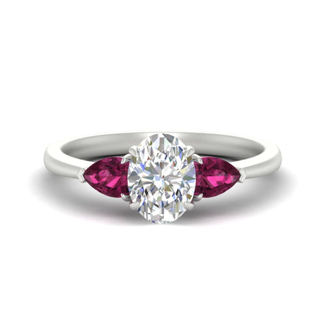 3 Stone Oval Shaped Lab Diamond Cathedral Ring With Pear Accents