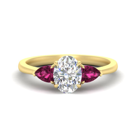3 Stone Oval Shaped Lab Diamond Cathedral Ring With Pear Accents