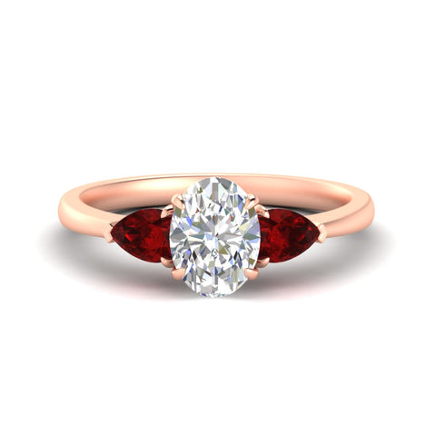 3 Stone Oval Shaped Lab Diamond Cathedral Ring With Pear Accents