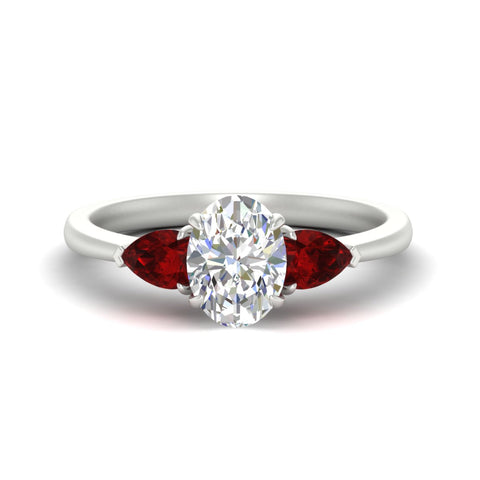 3 Stone Oval Shaped Lab Diamond Cathedral Ring With Pear Accents
