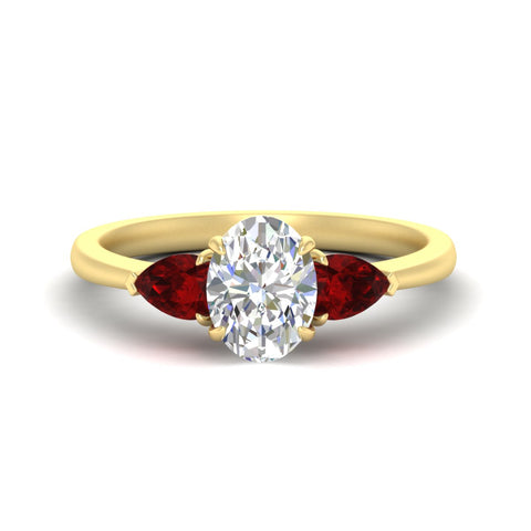 3 Stone Oval Shaped Lab Diamond Cathedral Ring With Pear Accents