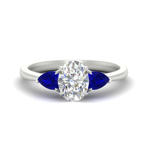 3 Stone Oval Shaped Lab Diamond Cathedral Ring With Pear Accents