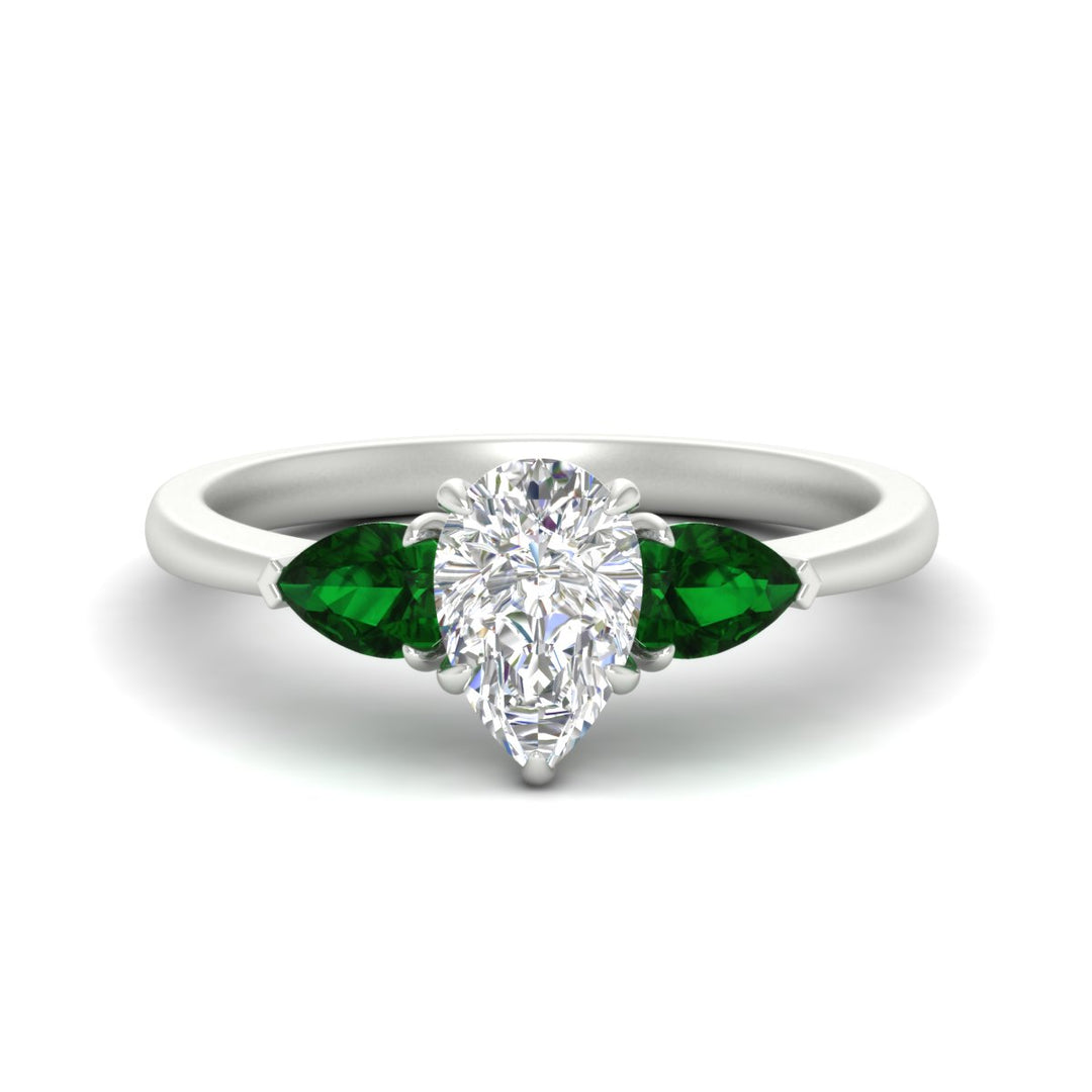 Pear Shaped Pear 3 Stone Cathedral Ring