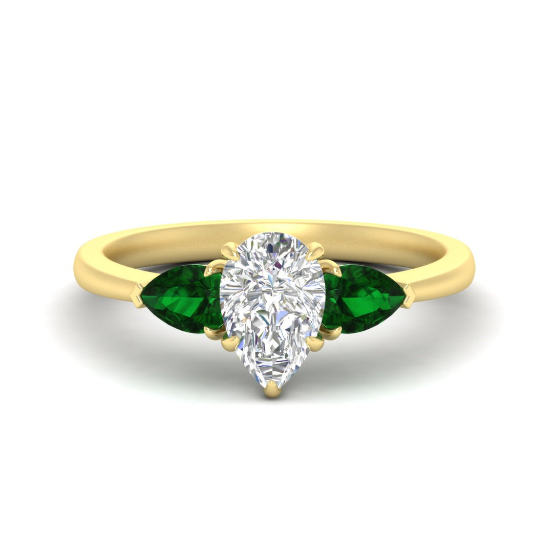 Pear Shaped Pear 3 Stone Cathedral Ring