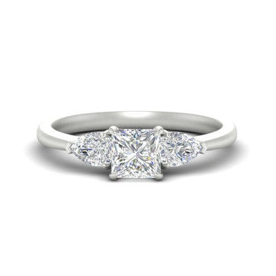 3 Stone Princess Cut Cathedral Ring With Pear Accents