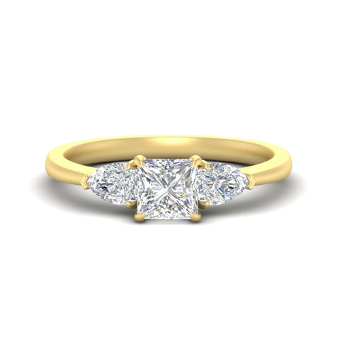 3 Stone Princess Cut Lab Diamond Cathedral Ring With Pear Accents