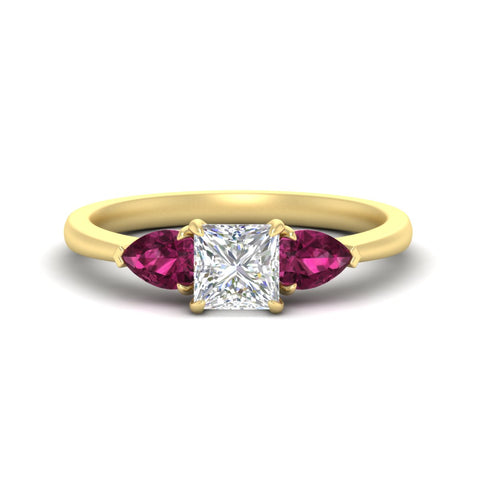 3 Stone Princess Cut Lab Diamond Cathedral Ring With Pear Accents