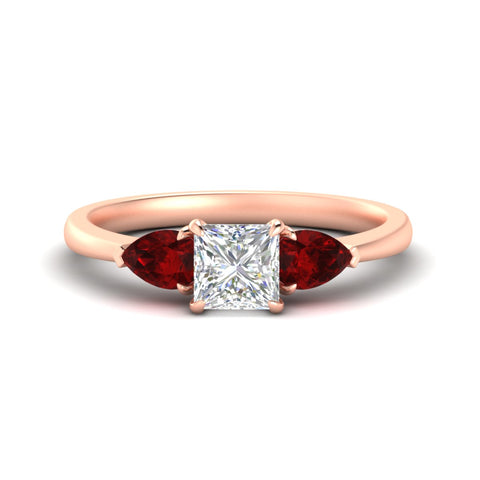 3 Stone Princess Cut Lab Diamond Cathedral Ring With Pear Accents