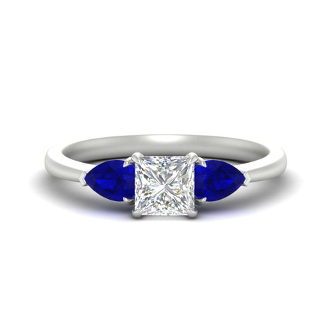 3 Stone Princess Cut Lab Diamond Cathedral Ring With Pear Accents