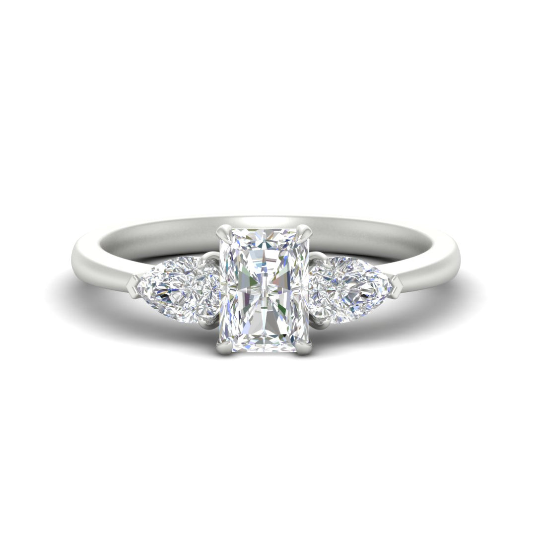 Radiant Cut Pear 3 Stone Cathedral Ring