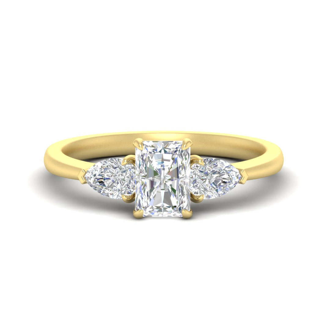 Radiant Cut Pear 3 Stone Cathedral Ring