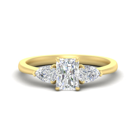 3 Stone Radiant Cut Lab Diamond Cathedral Ring With Pear Accents