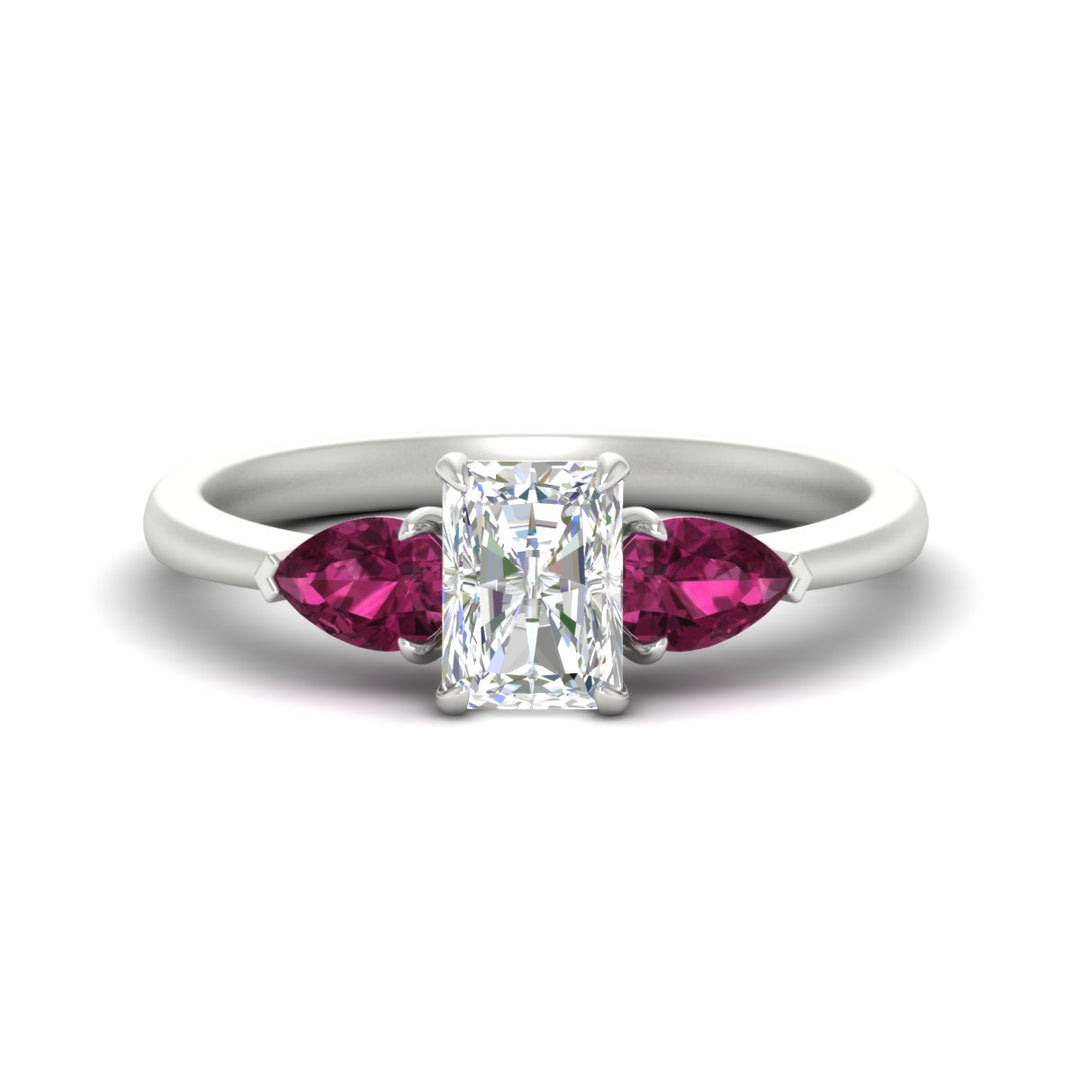 Radiant Cut Pear 3 Stone Cathedral Ring