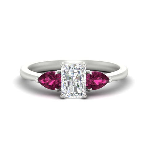 3 Stone Radiant Cut Lab Diamond Cathedral Ring With Pear Accents