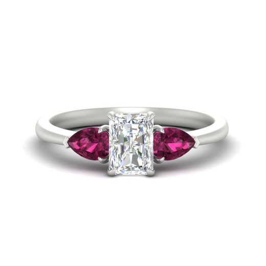 3 Stone Radiant Cut Lab Diamond Cathedral Ring With Pear Accents