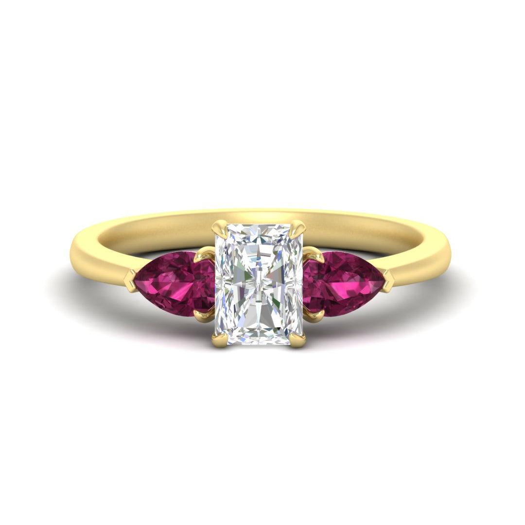Radiant Cut Pear 3 Stone Cathedral Ring