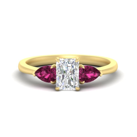 3 Stone Radiant Cut Lab Diamond Cathedral Ring With Pear Accents