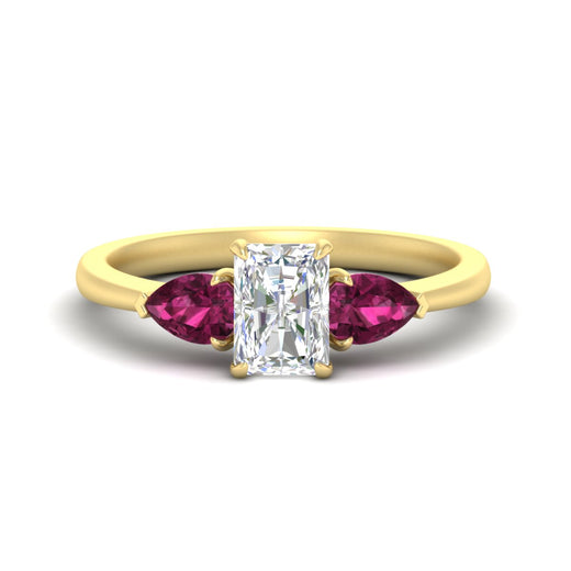 3 Stone Radiant Cut Lab Diamond Cathedral Ring With Pear Accents
