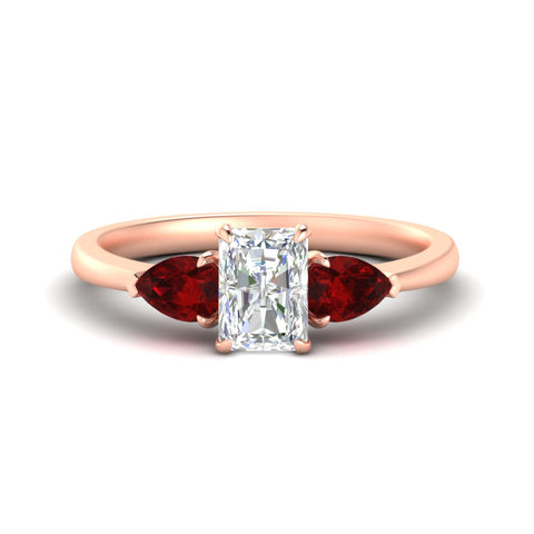 3 Stone Radiant Cut Lab Diamond Cathedral Ring With Pear Accents