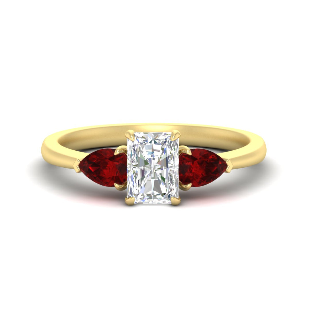 Radiant Cut Pear 3 Stone Cathedral Ring