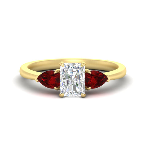 3 Stone Radiant Cut Lab Diamond Cathedral Ring With Pear Accents