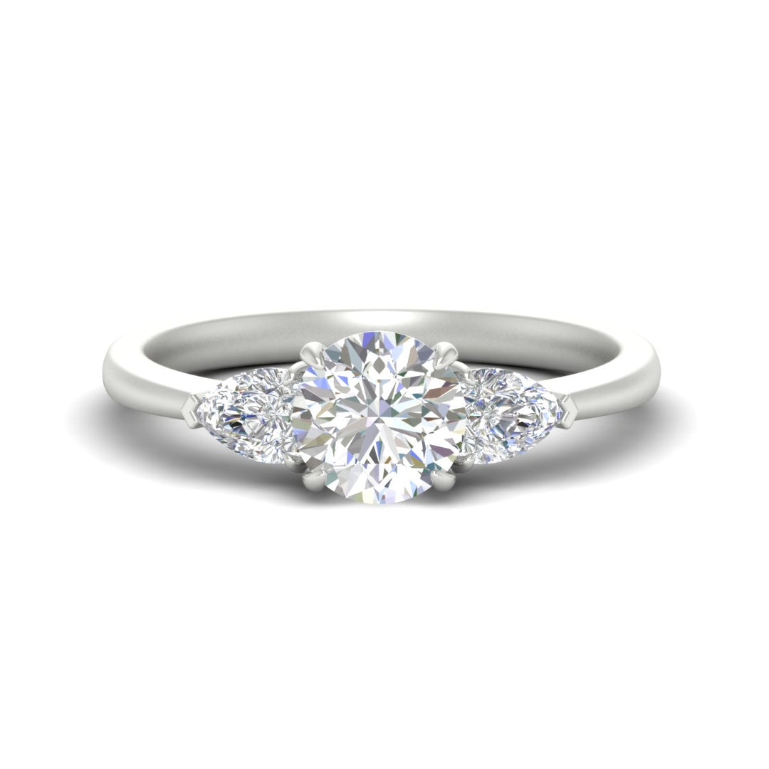 Round Cut Pear 3 Stone Cathedral Ring