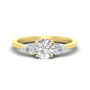 3 Stone Round Cut Lab Diamond Cathedral Ring With Pear Accents