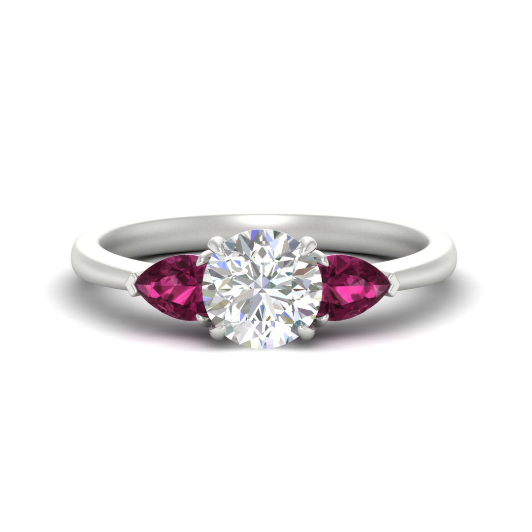 Round Cut Pear 3 Stone Cathedral Ring