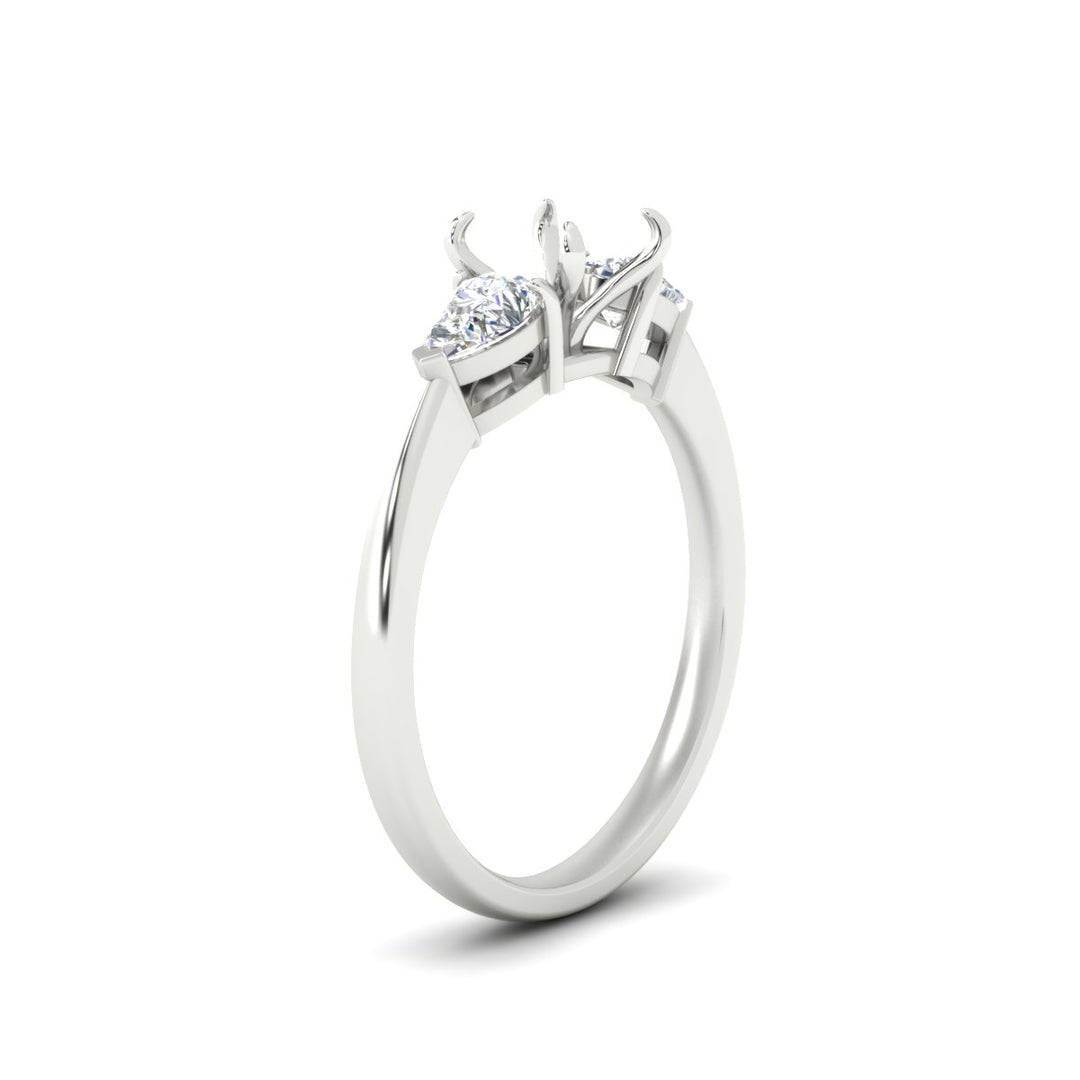 Semi Mount Pear 3 Stone Cathedral Ring