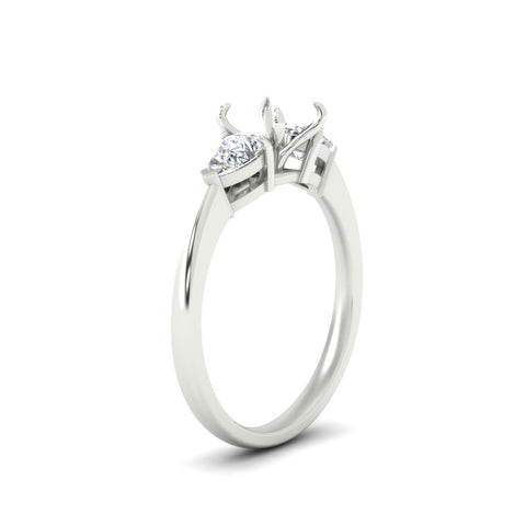 3 Stone Semi Mount Cathedral Ring With Pear Accents