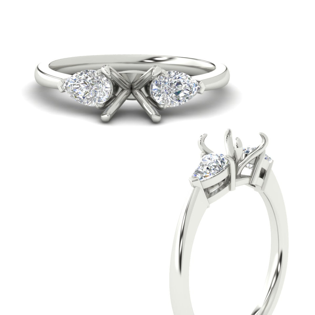 Semi Mount Pear 3 Stone Cathedral Ring