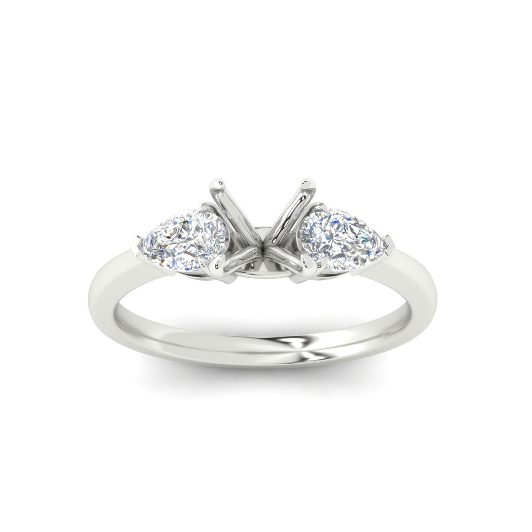 Semi Mount Pear 3 Stone Cathedral Ring