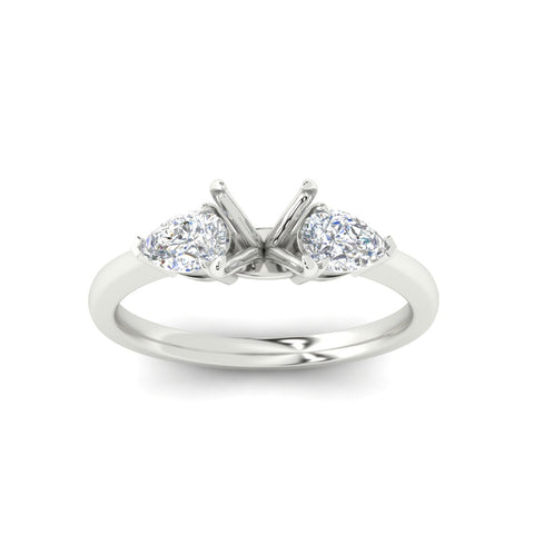 3 Stone Semi Mount Cathedral Ring With Pear Accents