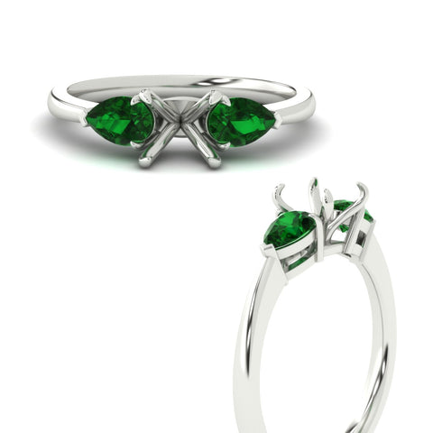 3 Stone Semi Mount Cathedral Ring With Pear Accents