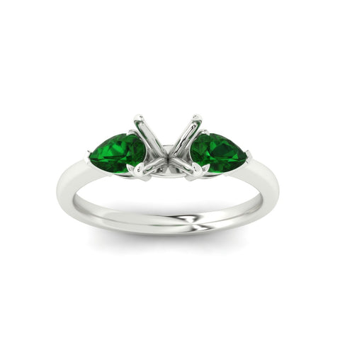 3 Stone Semi Mount Cathedral Ring With Pear Accents
