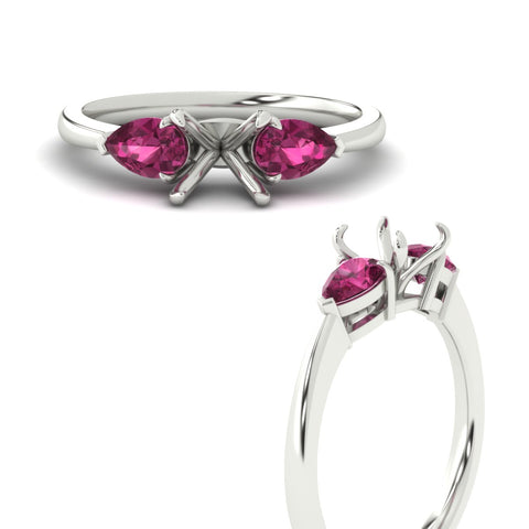 3 Stone Semi Mount Cathedral Ring With Pear Accents